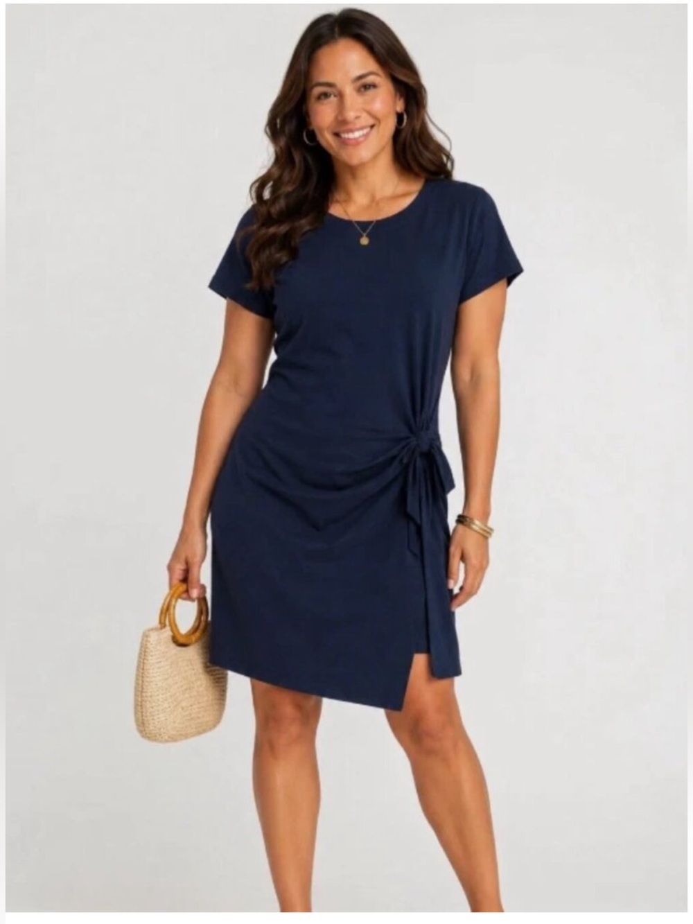 Threads 4 Thought Navy Tie-Waist Short Sleeve Mini Dress